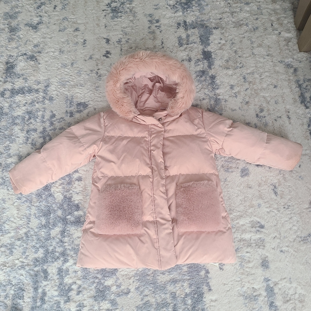 Zara Baby Girl Pink Fur Puffer Jacket Coat 3 to 4 yrs